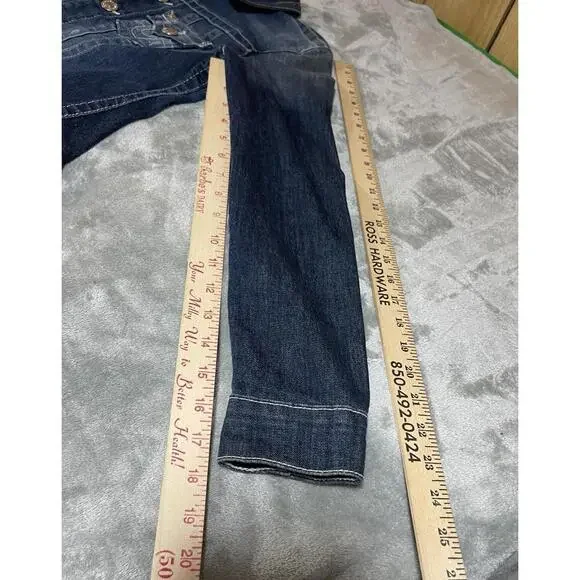 TRUE RELIGION Denim Trucker Jacket Blue Denim Jean Snap Button Sz XS Woman Logo - Picture 8 of 16
